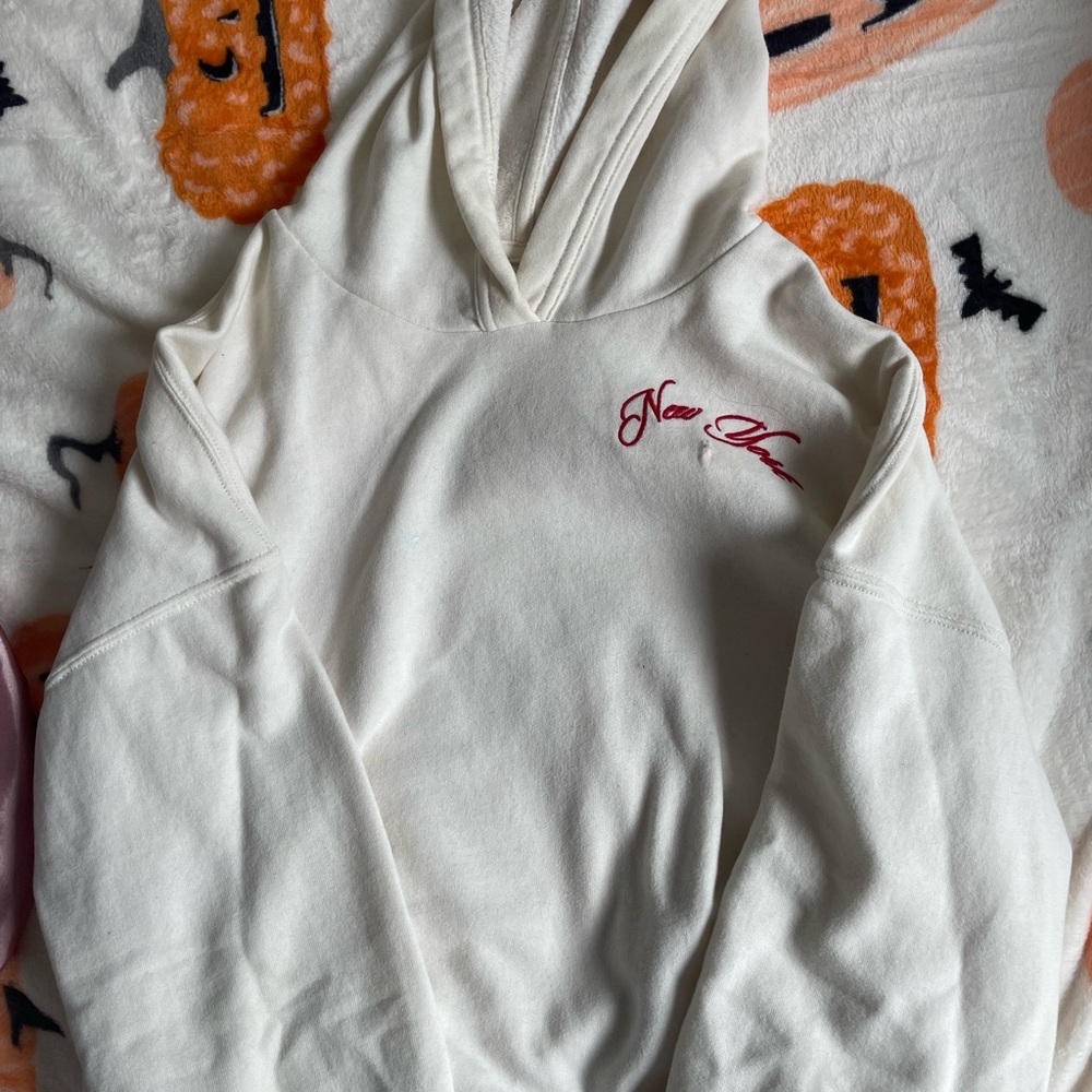 White Hoodie with Red Embroidery